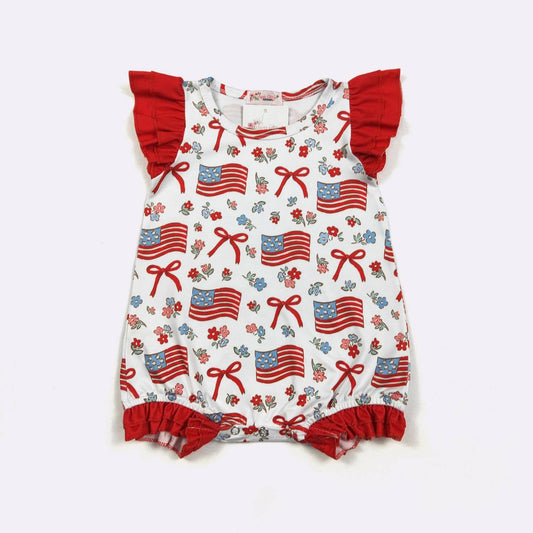 Clover Cottage - Red White & Blue Ruffles Baby Romper