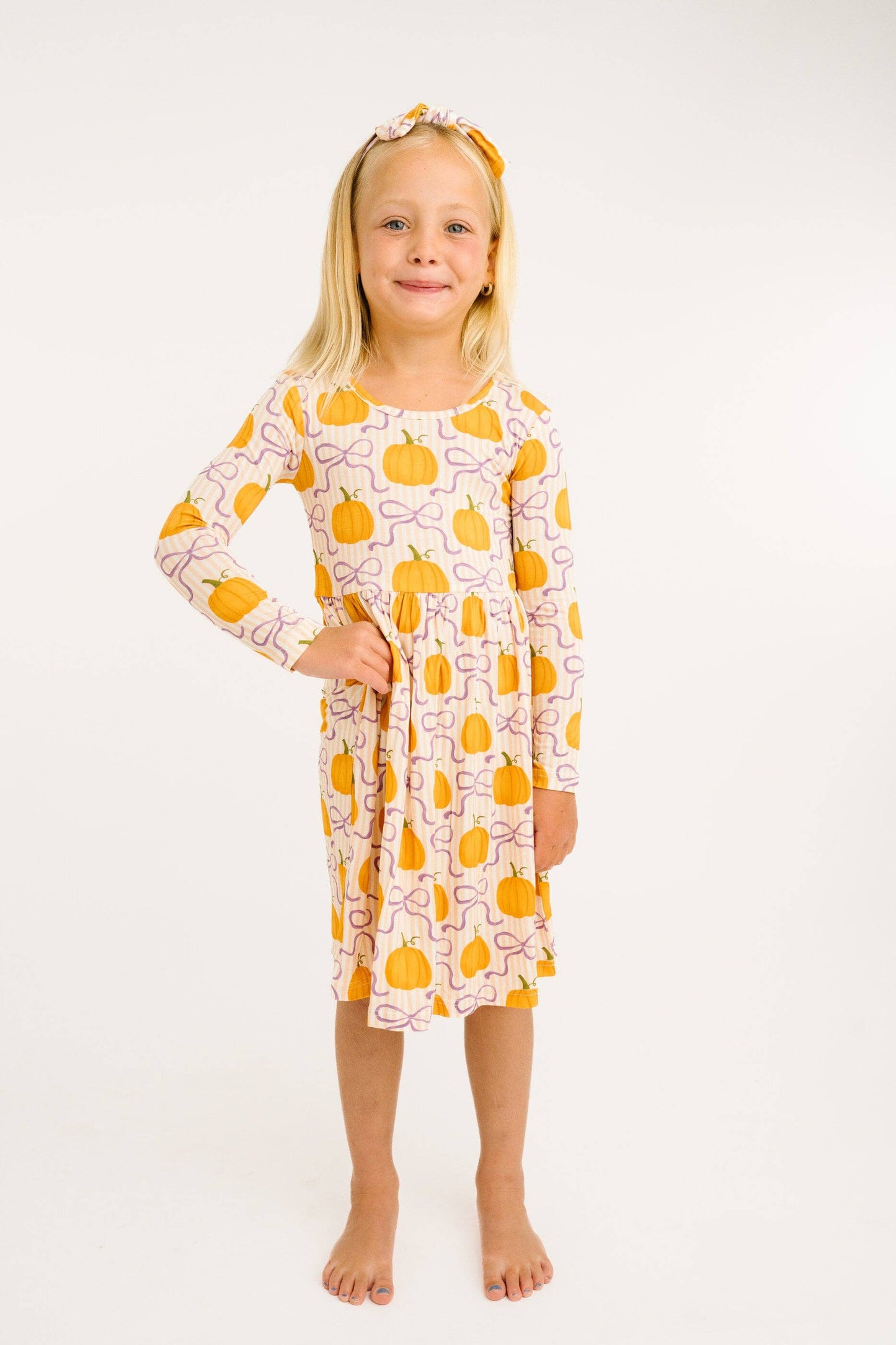 Little One Shop - Pumpkin & Bows Bamboo Dress