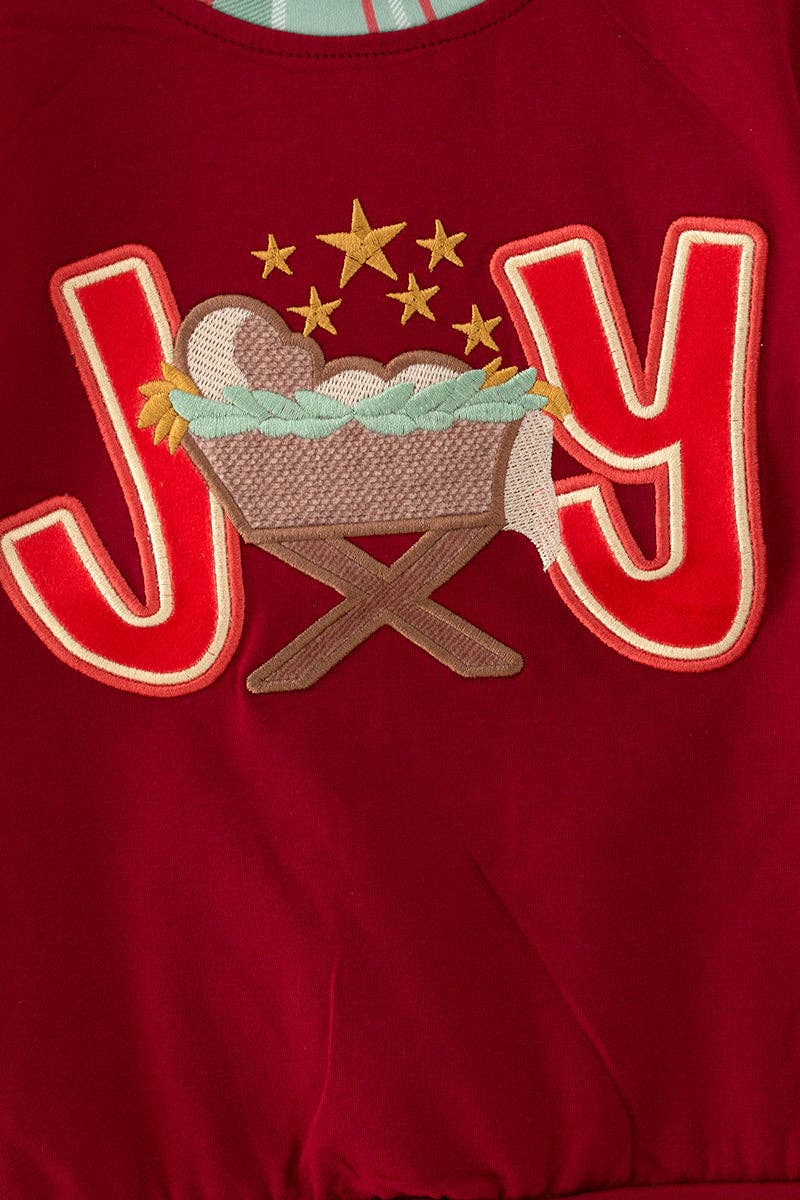 Kids Charm Online - "Joy" Burgundy applique sweatshirt. TPB60651 AMY