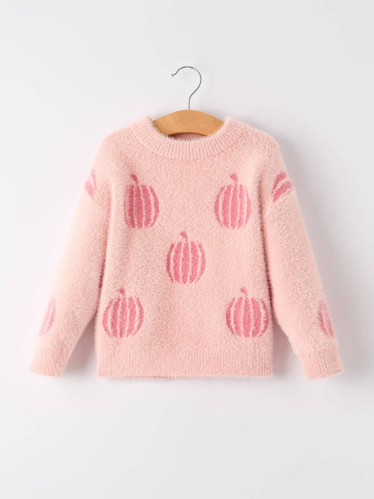 Rylee Faith Designs - Fall Pumpkin Pink Girls Pullover Sweater