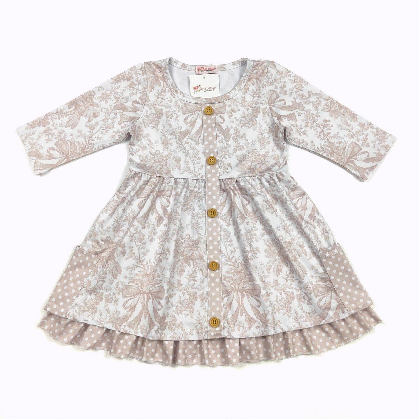Clover Cottage - Fawn Damask Girls Dress