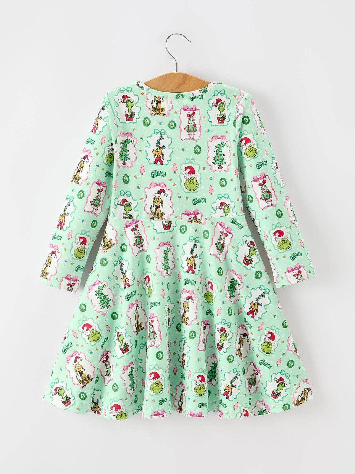Christmas Mint Green Girls Long Sleeve Twirl Dress