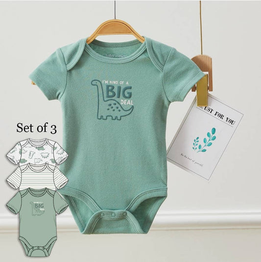 Pack of 3 Baby Boys Dinosaur Pattern Bodysuits Short Sleeve