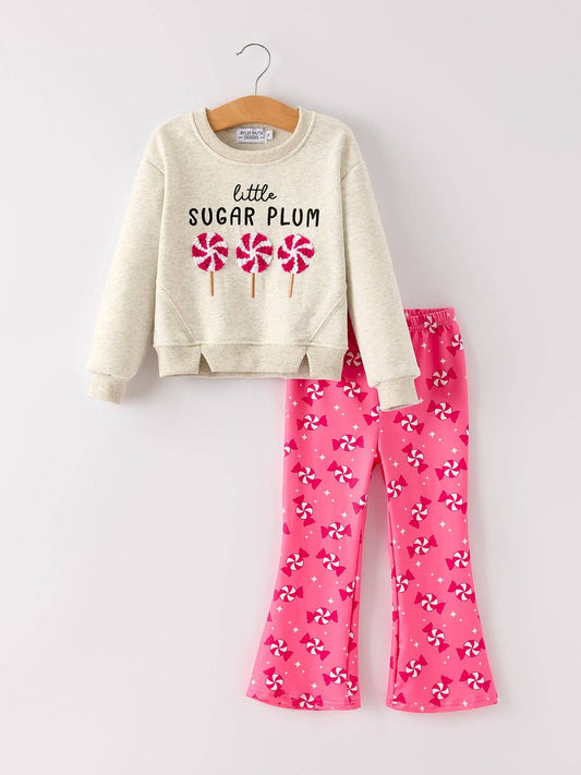 Winter Christmas "Little Sugar Plum" Embroidered Lollipop Chenille Patches Girls Set