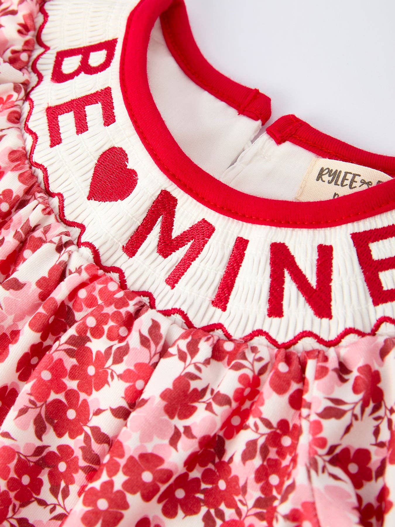 Rylee Faith Designs - Valentine's Day "BE ❤ MINE" Embroidered Floral Girls' Romper