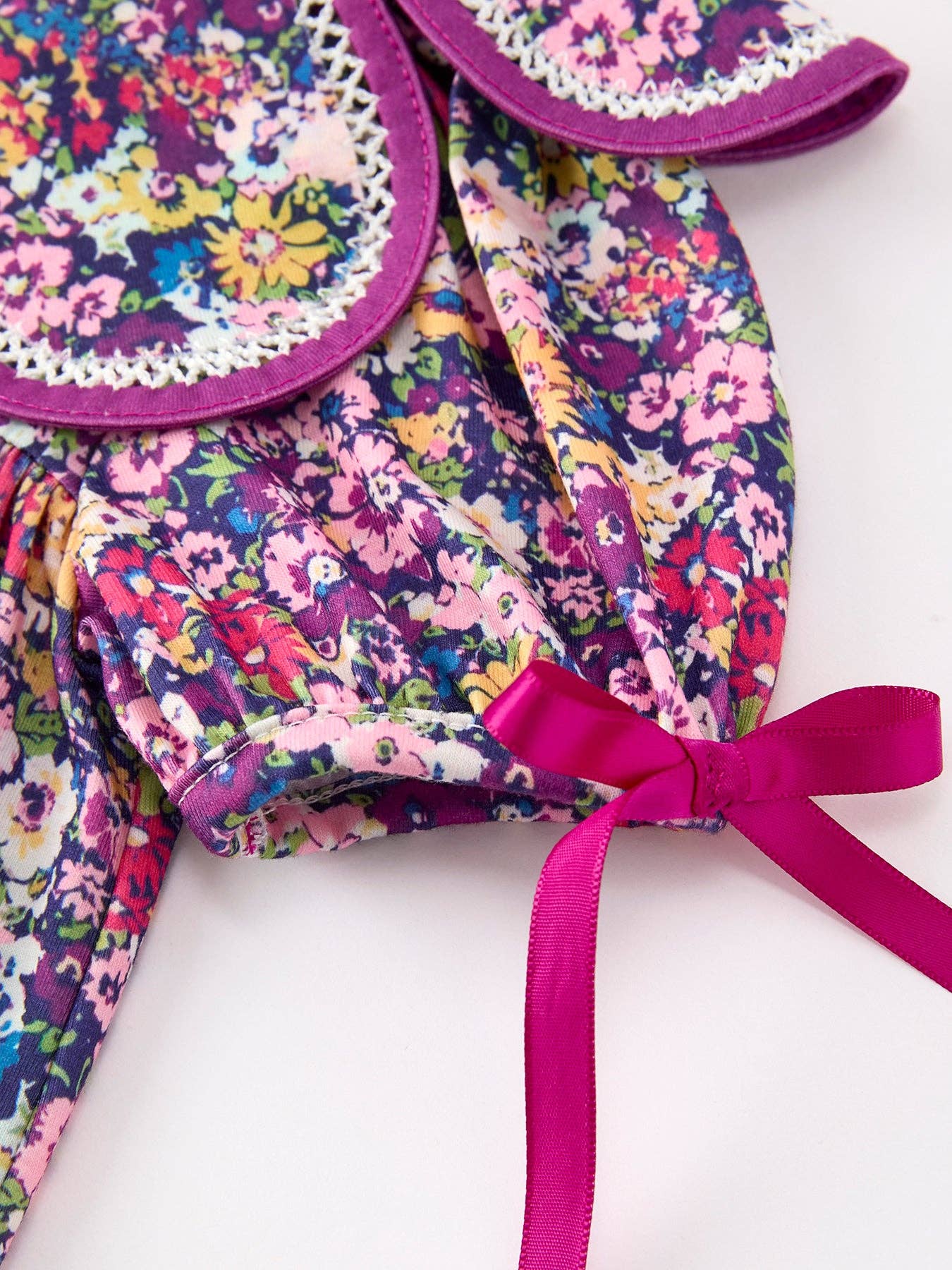 Rylee Faith Designs - Purple Floral Bow Petals Collar Girls Dress