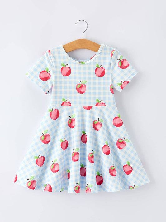 Rylee Faith Designs - Back to School Apple Plaid Girls Dress Short Sleeve