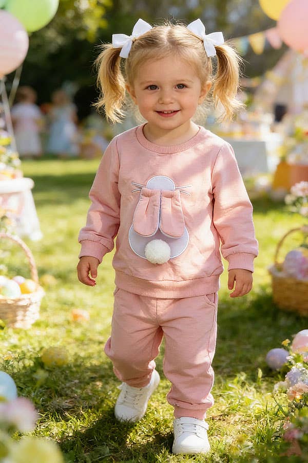 luluclothes - Pink easter bunny long sleeve top & pant girls set 25126M