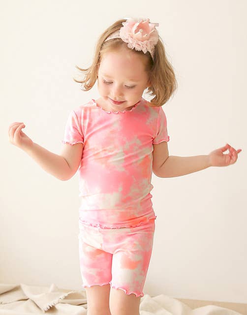 Vaenait Baby - Tie Dyeing Neon Pink Orange Short Sleeve PJs