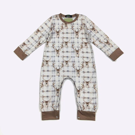 Plaid Deer LS Boy Romper
