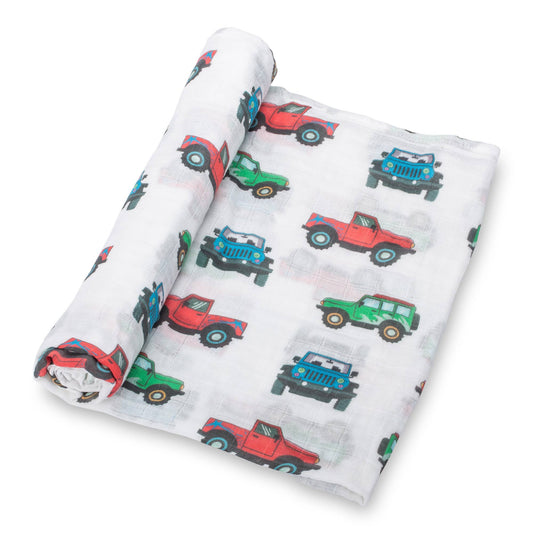 Vroom Vroom Zoom Baby Muslin Swaddle Blanket
