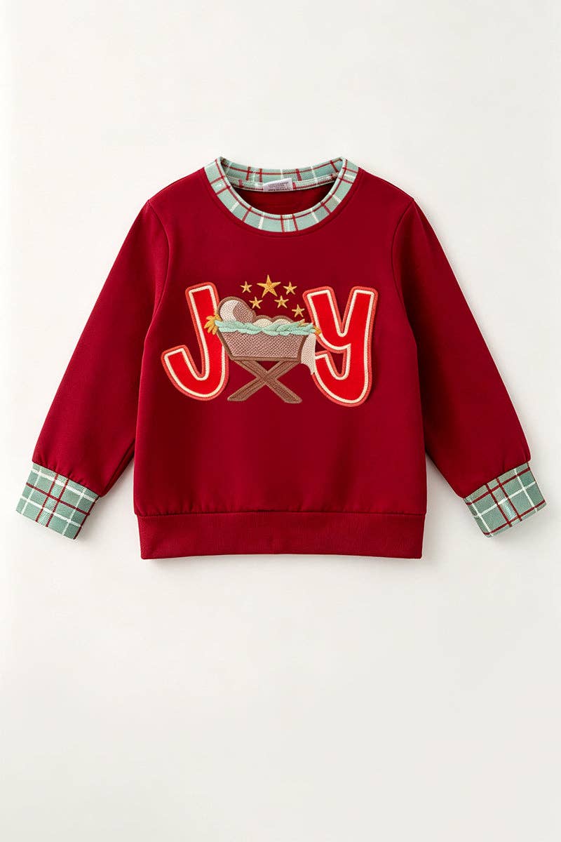 Kids Charm Online - "Joy" Burgundy applique sweatshirt. TPB60651 AMY
