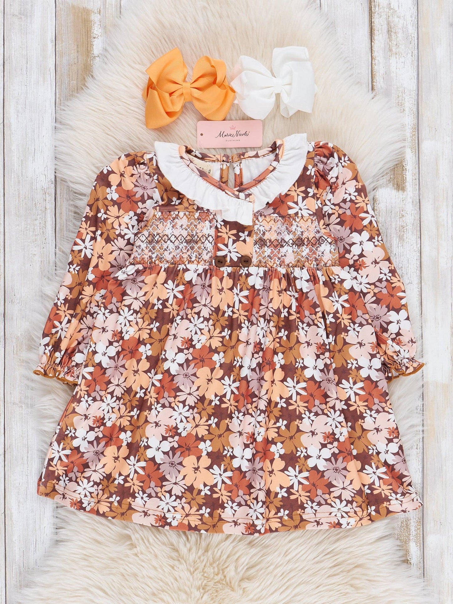 Brown Autumn Florals Ruffle Dress