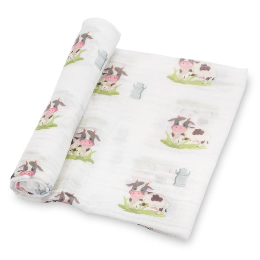 LollyBanks - Moo Moo Here Farm Theme Baby Swaddle Blanket