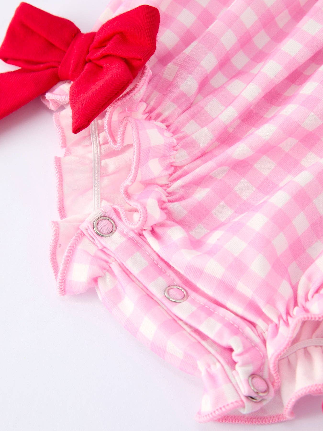 Rylee Faith Designs - Girls' Valentine's Day Heart-embroidered Plaid Baby Romper