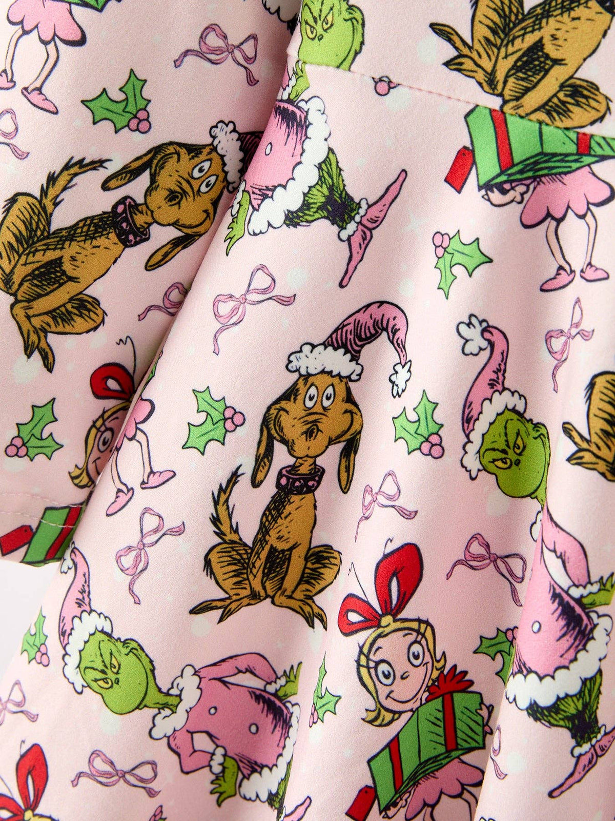 Christmas Girls Pink Gift And Holly Long Sleeve Twirl Dress