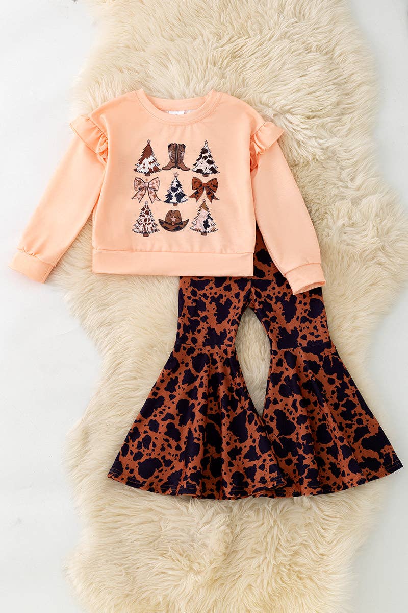 Cow print Christmas tree sweatshirt & bell bottoms