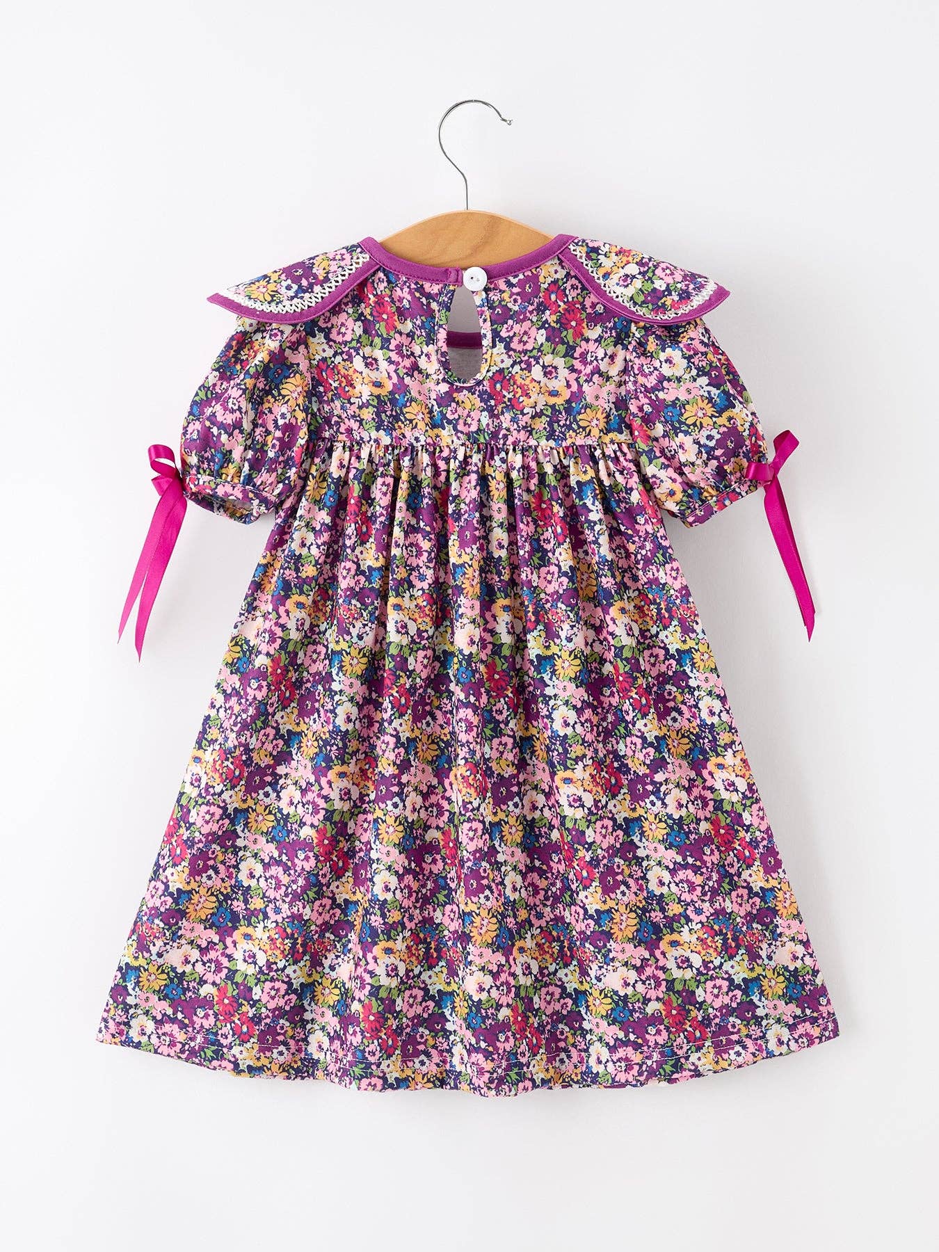 Rylee Faith Designs - Purple Floral Bow Petals Collar Girls Dress