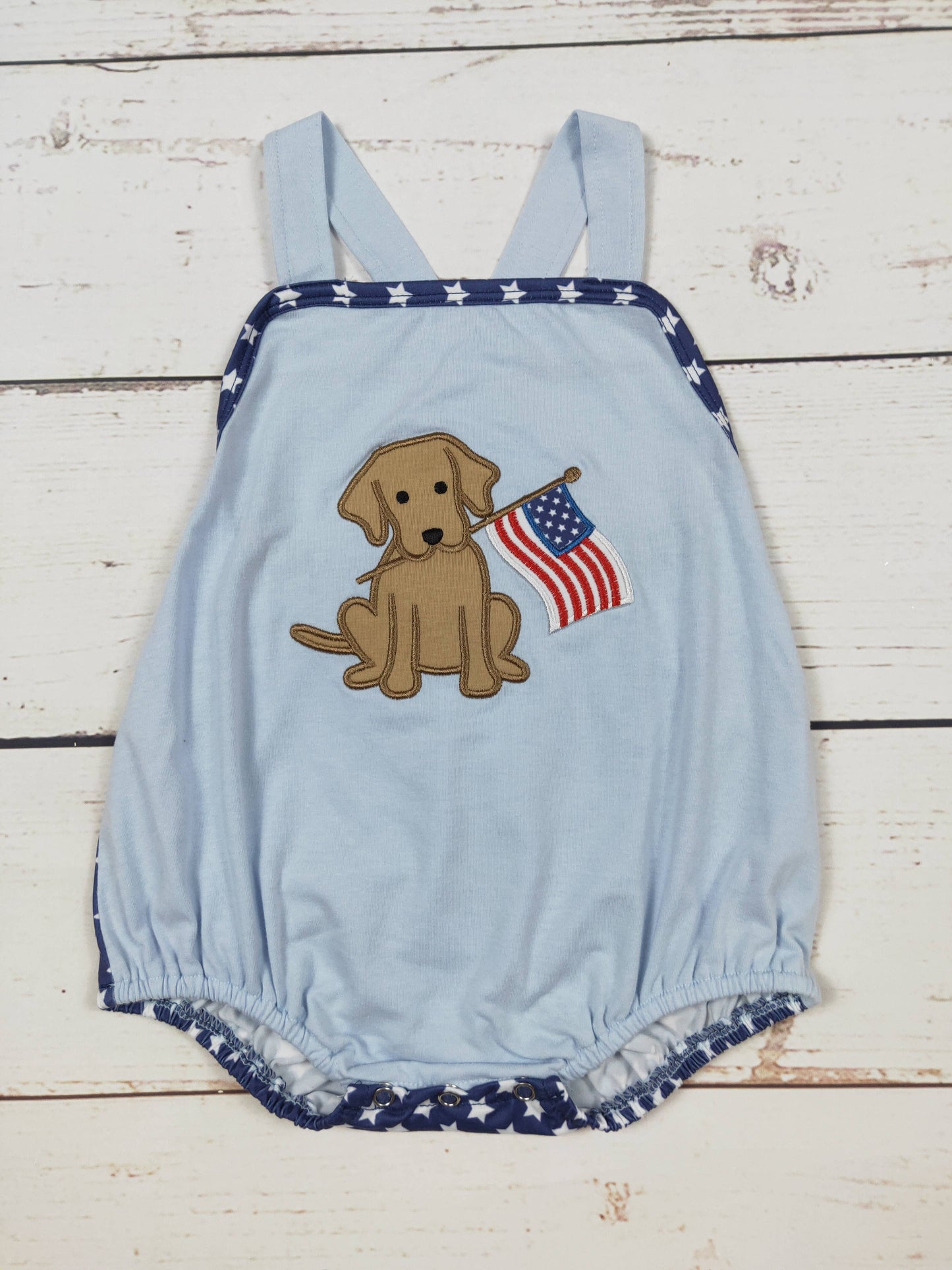 sassy kids palace - Baby Boy Dog Appliqué Patriotic Bubble