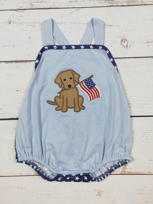 sassy kids palace - Baby Boy Dog Appliqué Patriotic Bubble