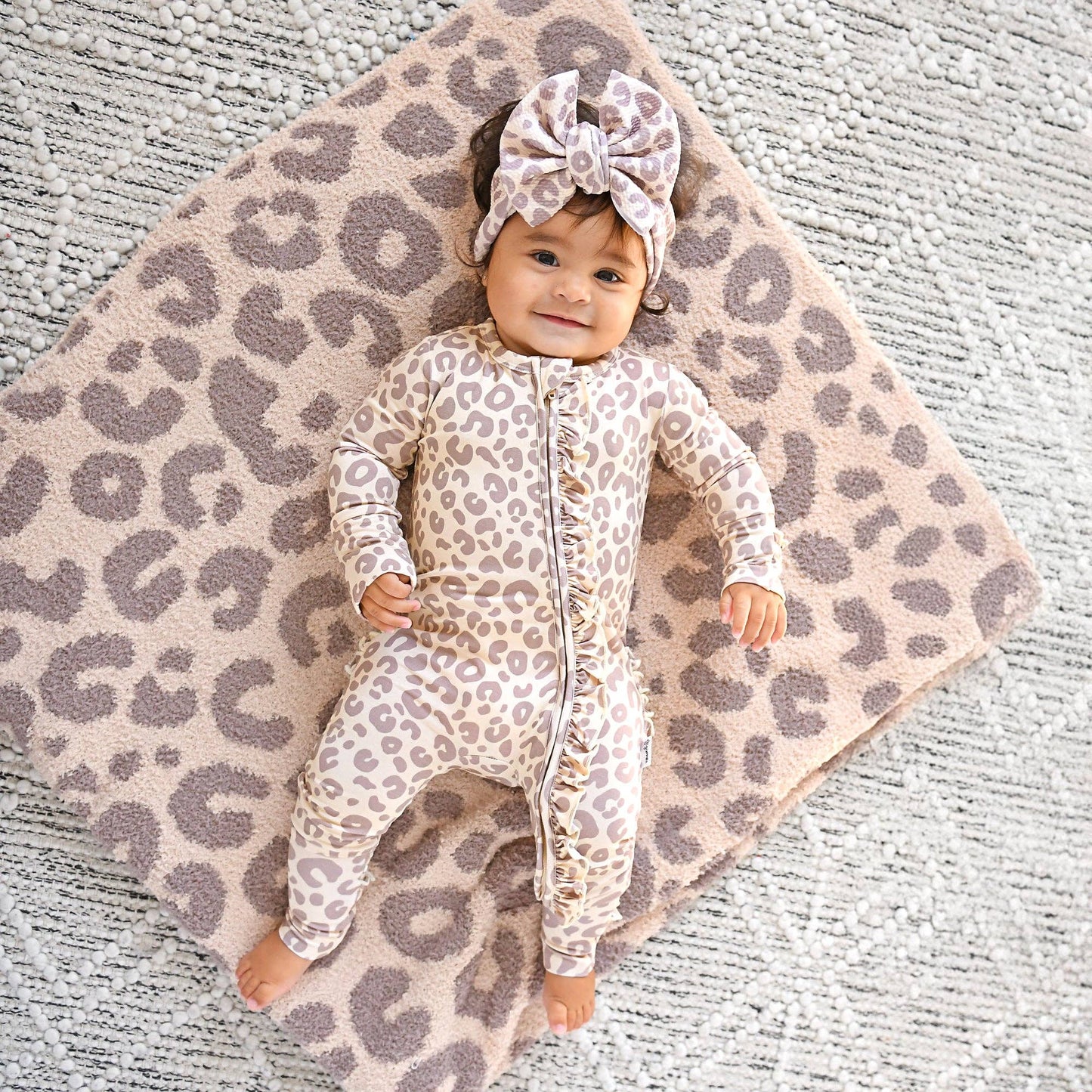 Gigi and Max - Amari Leopard RUFFLE ZIP Bamboo One Piece Baby Outfit