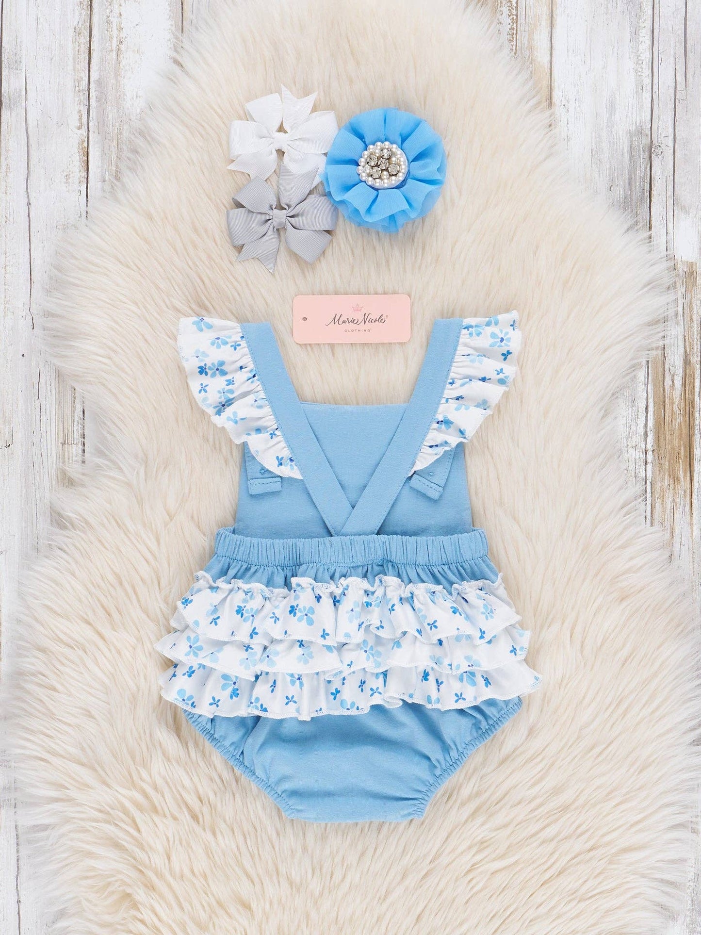 North Carolina Embroidered Floral Ruffle Bubble Romper