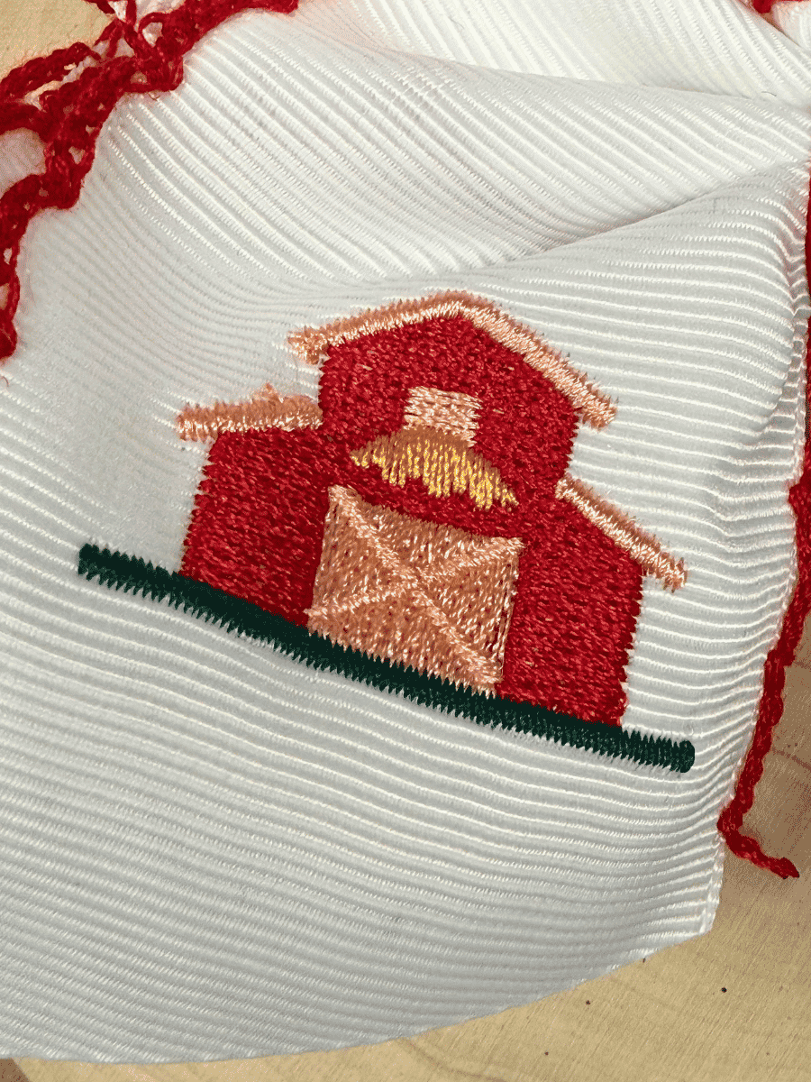 The Hair Bow Company - Little Red Farmhouse Barn Embroidered Hair Bow | Clip or Headband