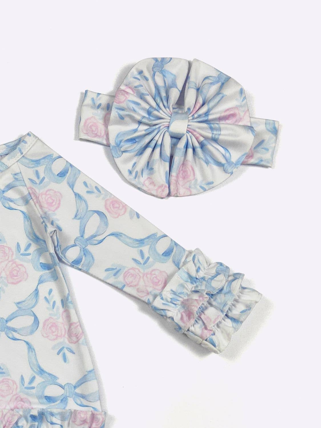 Blue Bow Trellis Baby Gown