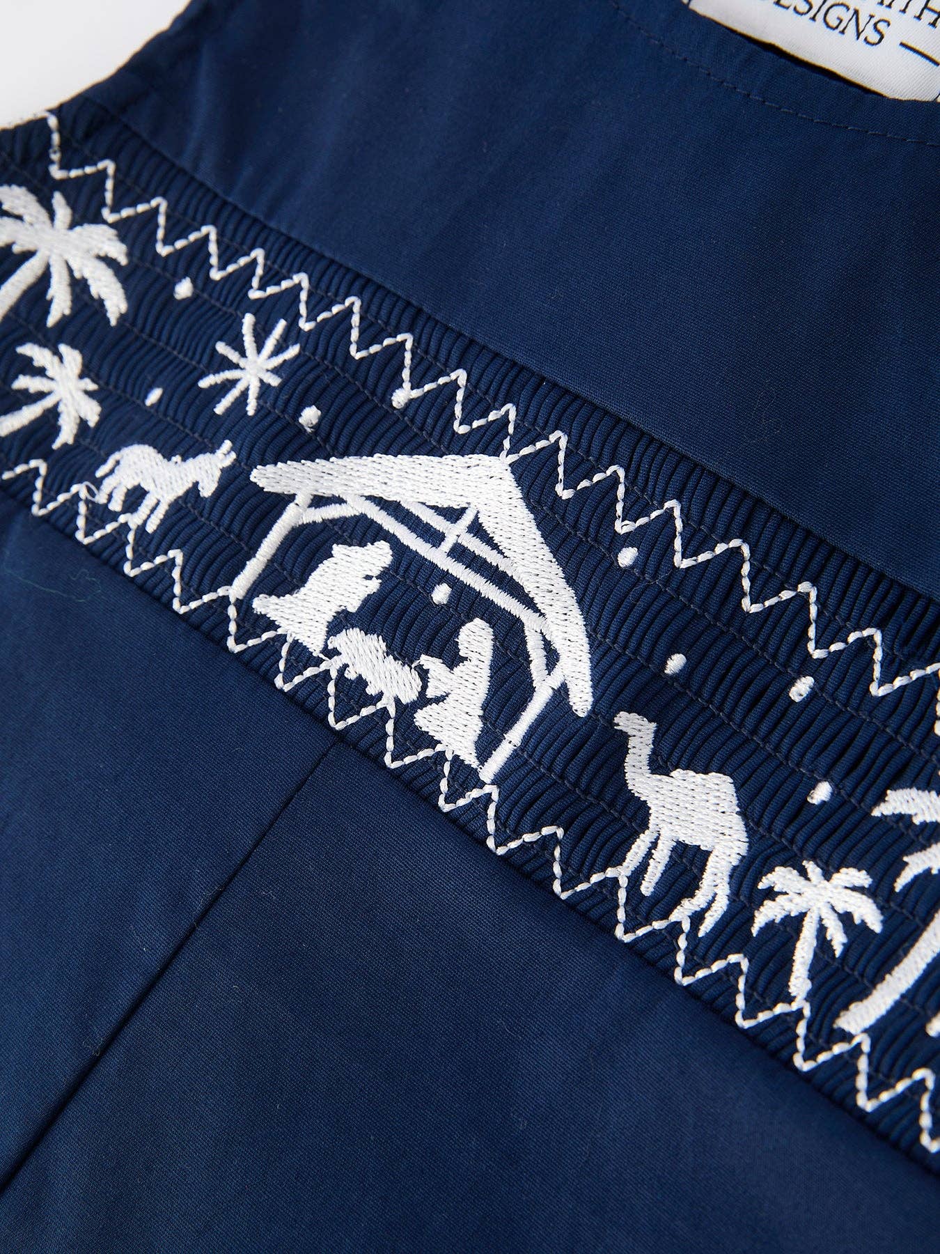 Rylee Faith Designs - Christmas Navy Blue Nativity Smocking Embroidered Baby Boy Romper