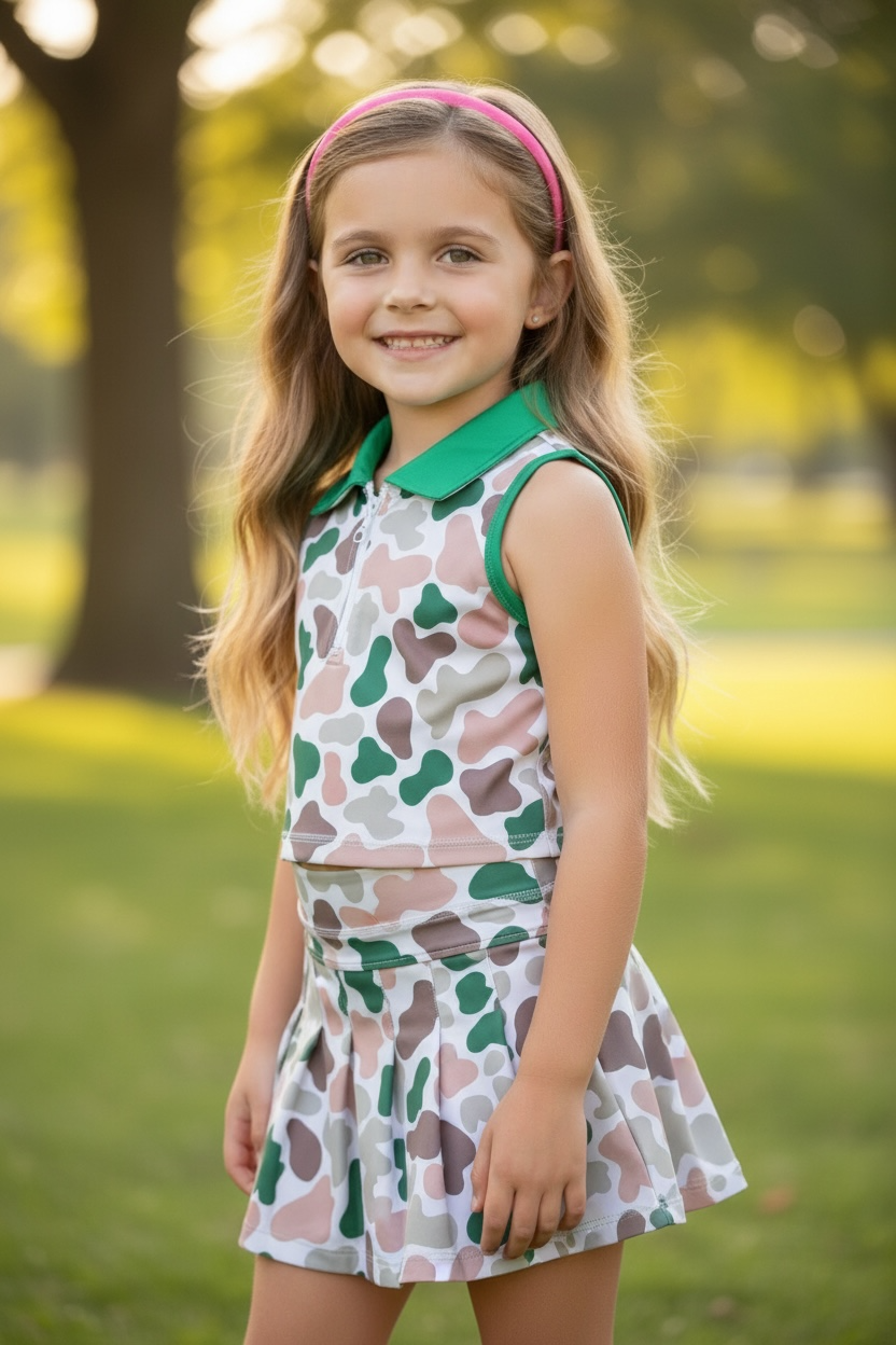 Camouflage top & pleaded skort. High performance fabric.GSD102305-JEAN