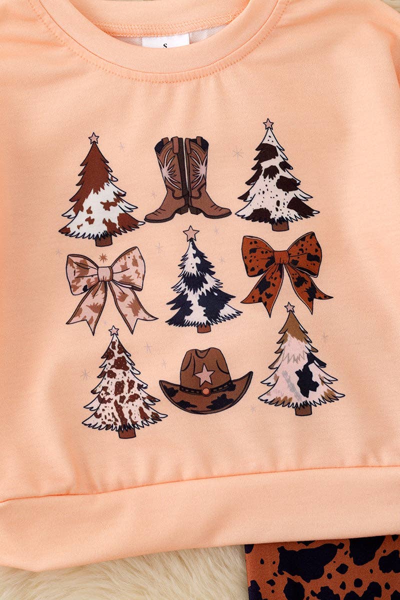 Cow print Christmas tree sweatshirt & bell bottoms