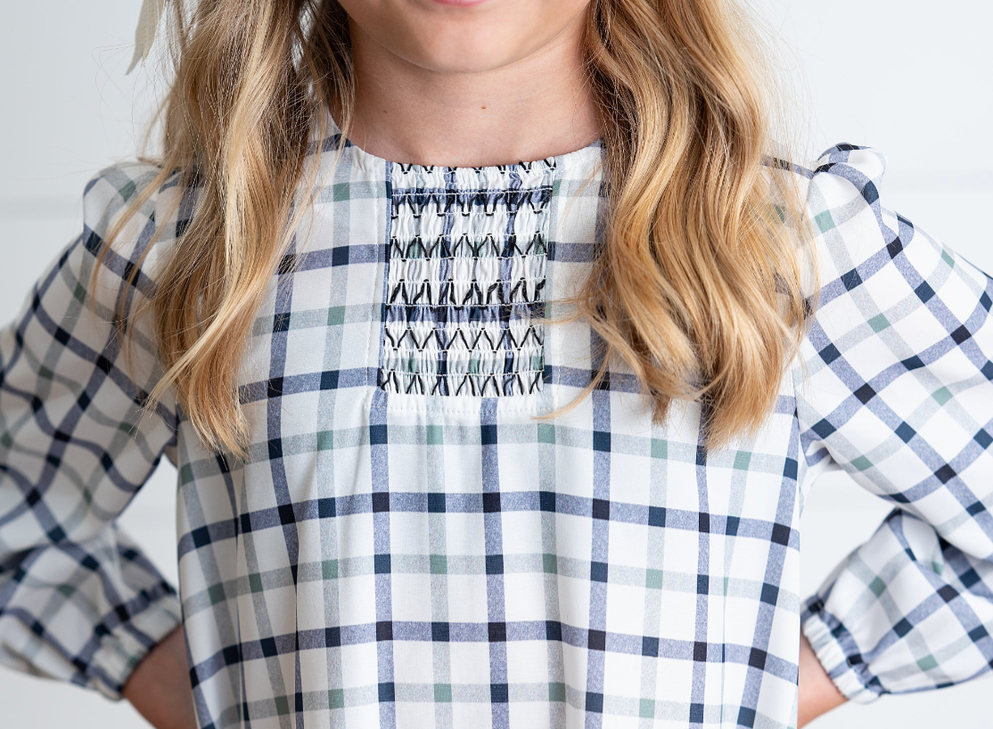 Oopsie Daisy - Girls Navy & White Plaid Smocked Ruffle Spring Dress