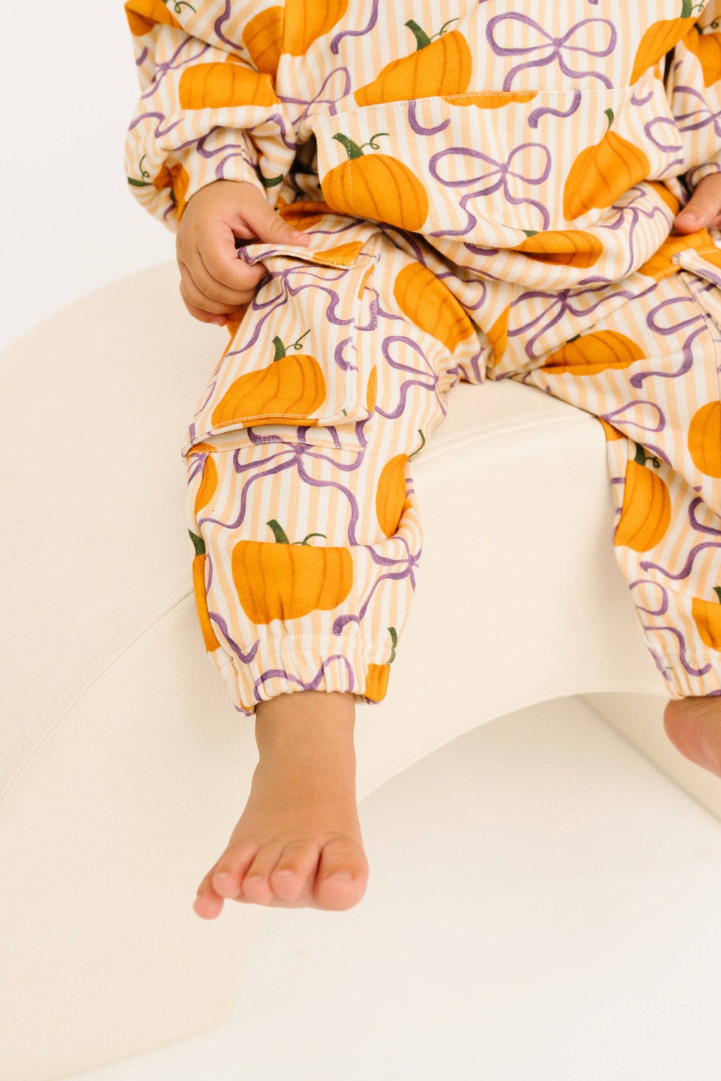 Little One Shop - Pumpkin & Bows Cargo Hoodie Set