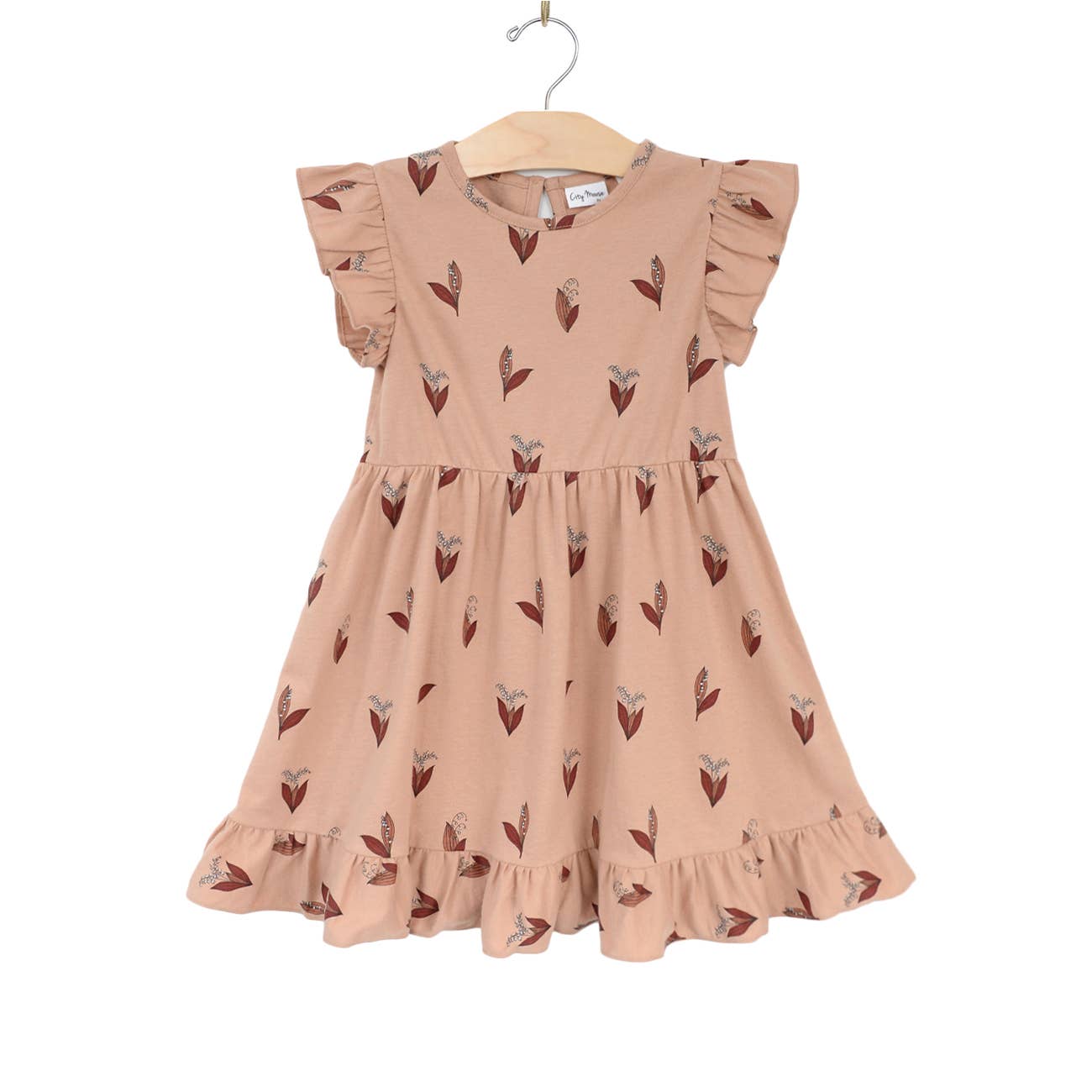 City Mouse Studio - Ruffle Dress- Lily of the Valley- Peach