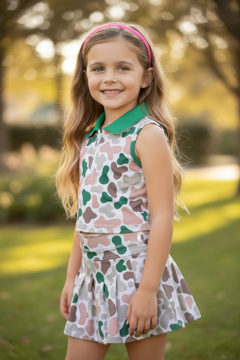 Camouflage top & pleaded skort. High performance fabric.GSD102305-JEAN