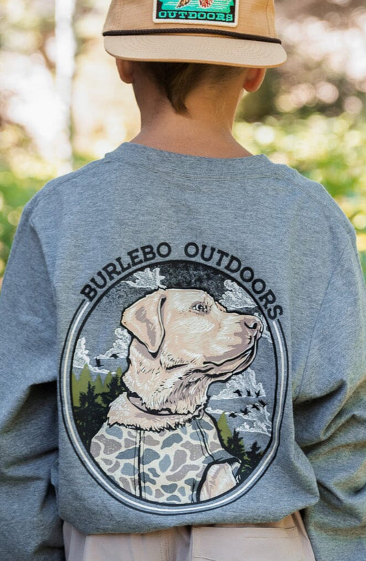 Youth Tee- Camo Hunting Dog- Dark Heather Grey