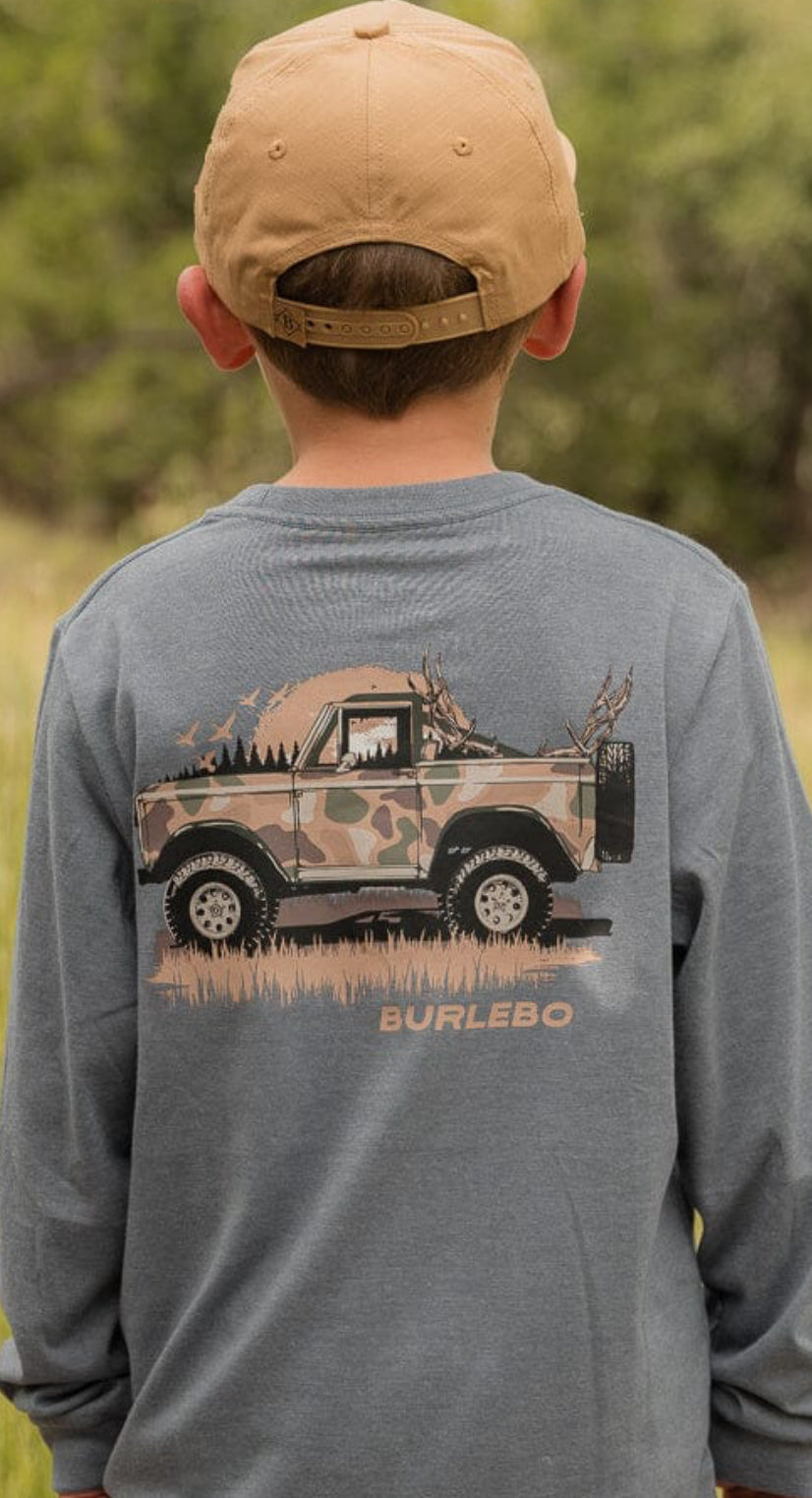 Youth Tee- Loaded Down Bronco- Heather Blue Jean