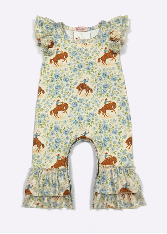 Blue Rose Buckin' Baby Romper