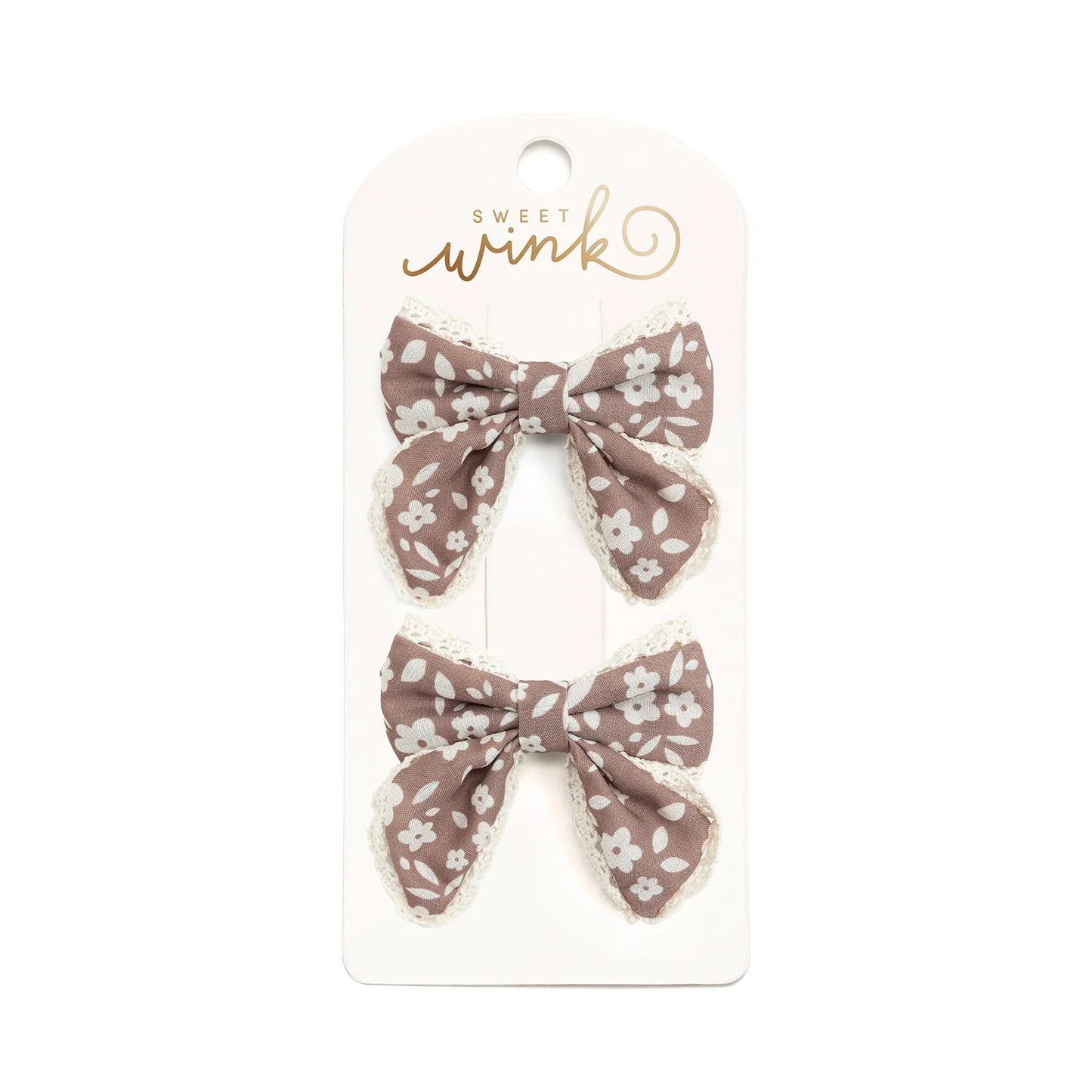 Mocha Floral Lace Bow Clip Set