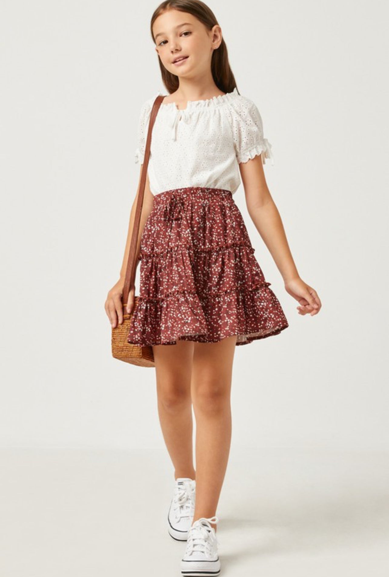 Girls Ruffle Tiered Draw String Mini Skirt