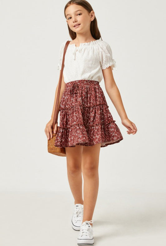 Girls Ruffle Tiered Draw String Mini Skirt