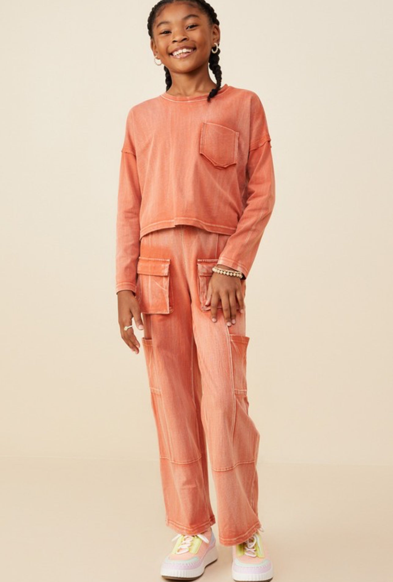 Washed Cargo Pocket Wide Leg Pant