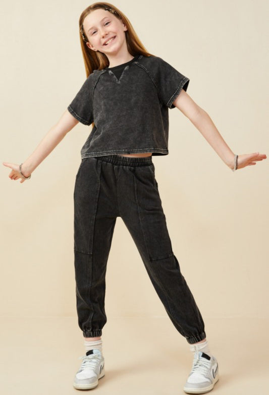 Girls Washed Knit T Shirt Black