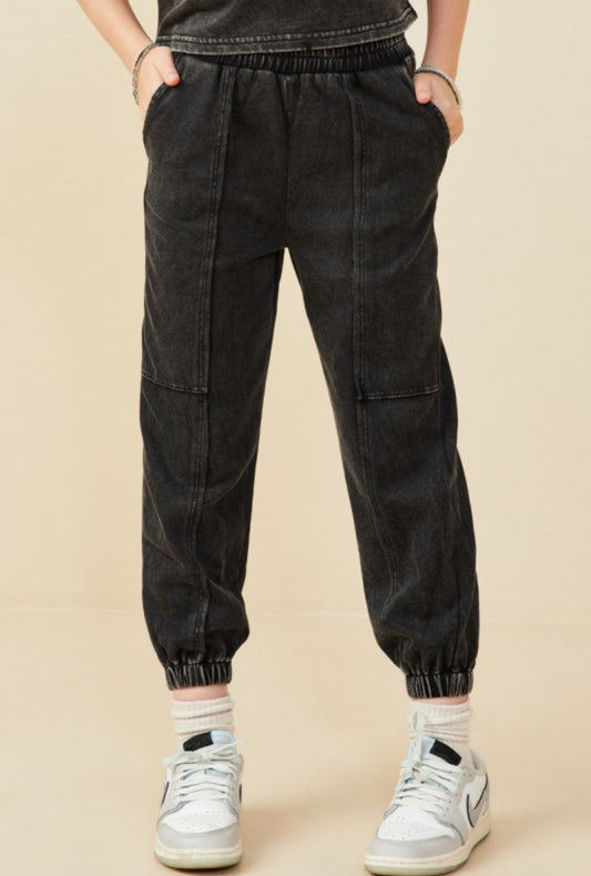 Girls Washed Paneled Knit Joggers