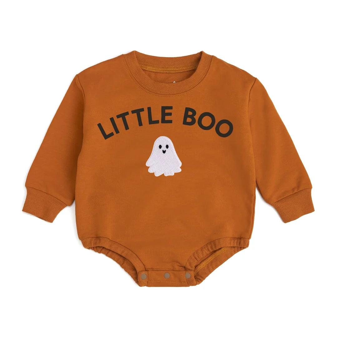 Orange Little Boo Patch Long Sleeve Romper