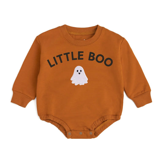 Orange Little Boo Patch Long Sleeve Romper