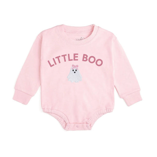 Pink Little Boo Patch Long Sleeve Romper