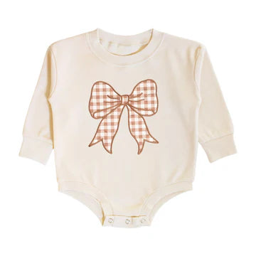 Gingham Bow Patch LS Romper