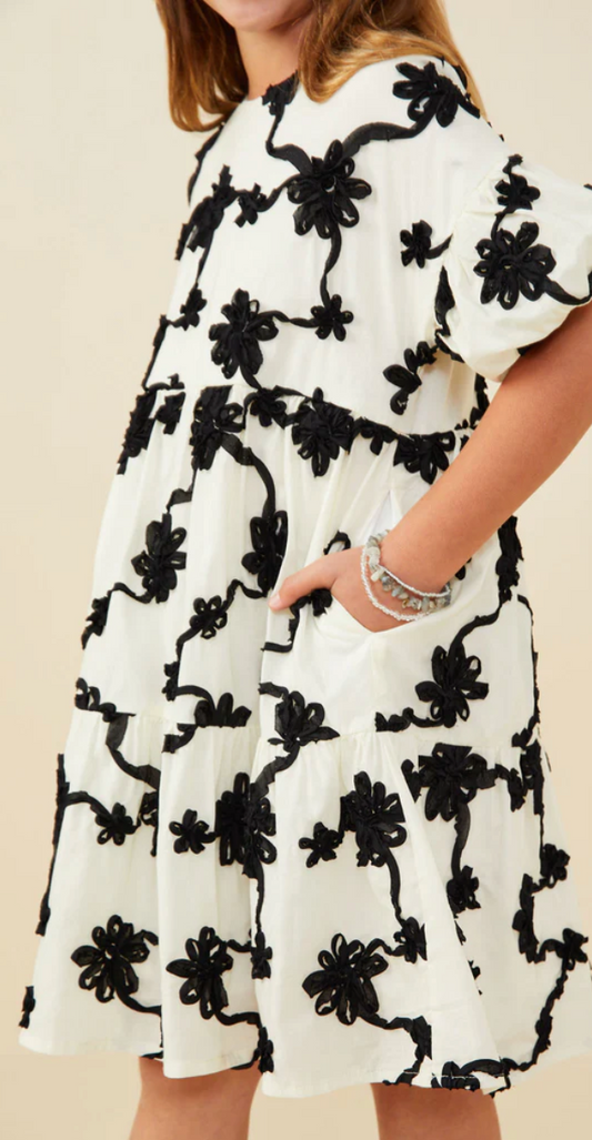 Girls Floral Applique Ruffle Sleeve Dress