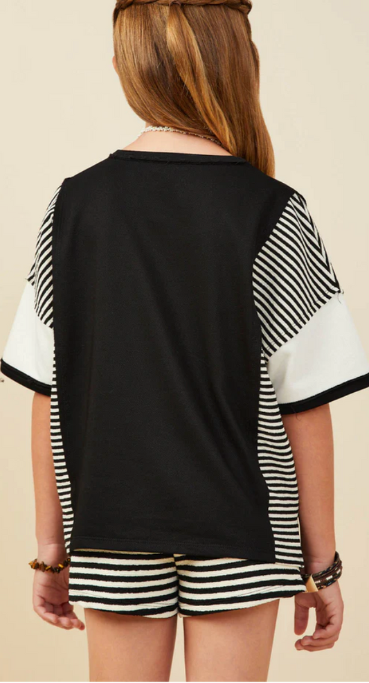 Girls Color Block Stripe Insert Shirt and Short Set